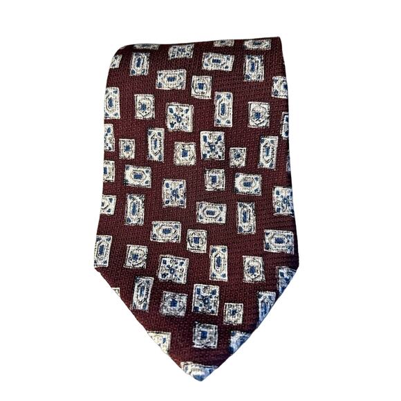Vtg Givenchy Mens 100% Silk wine maroon artistic frame Geometric Accessory tie - Picture 1 of 10